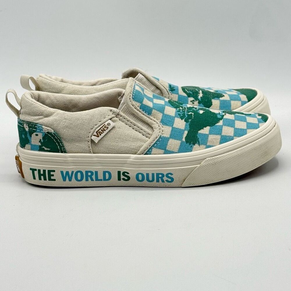 Vans Asher Slip-On Canvas Sneakers The World Is Ours - Kids US 13